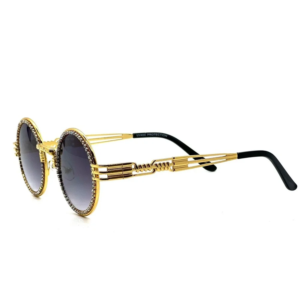 Rhinestone Sunglasses‎ Gold Frame UV400 Protection Fashion Shades Hip Hop Style